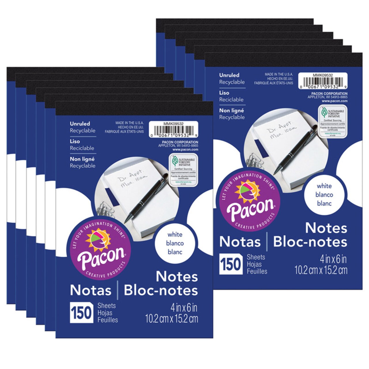 Unruled Note Pad, White, 4" X 6", 150 Sheets Per Pad, Pack Of 12